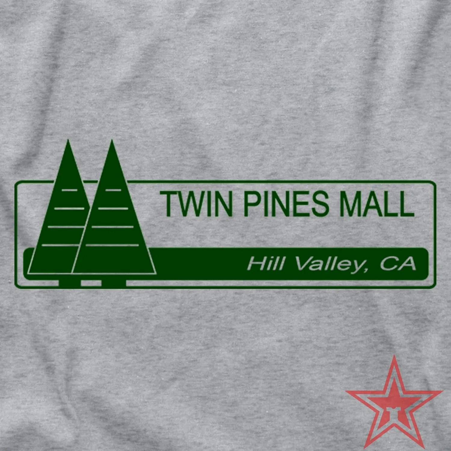 Retro Twin Pines Mall T-Shirt - 80s Movie-Inspired Nostalgia Tee - Available in Hill Valley Green, Delorean Gray, and 1955 Natural (XL, Delorean Sports Gray)