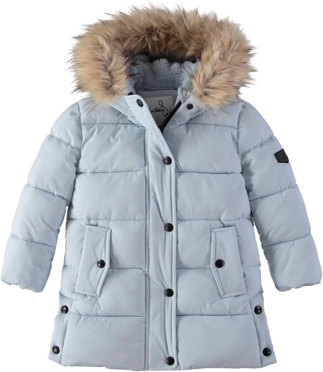 Sam Edelman Girls' Winter Puffer Coat - Faux Fur Hood, Warm Polyester Jacket