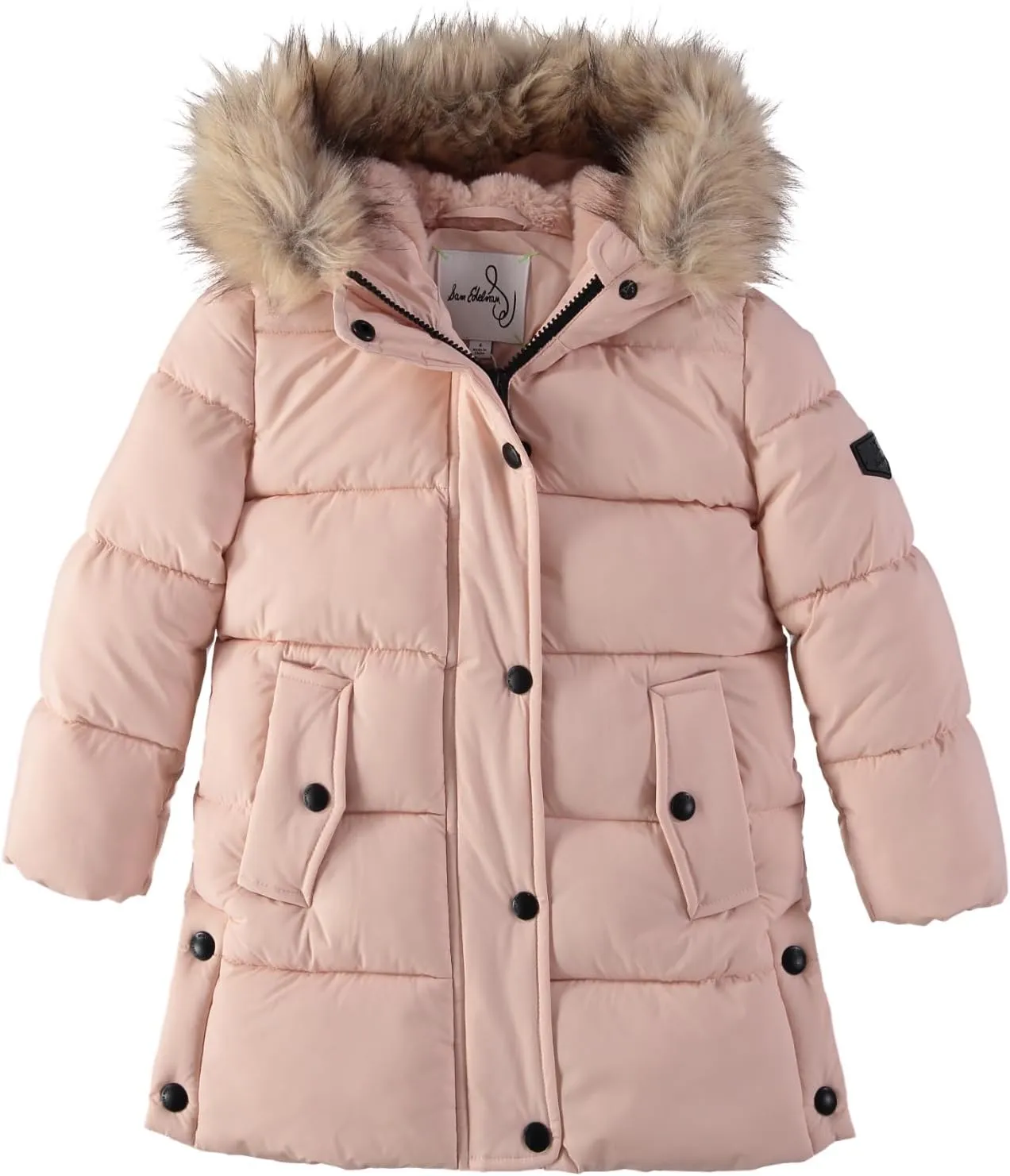 Sam Edelman Girls' Winter Puffer Coat - Faux Fur Hood, Warm Polyester Jacket