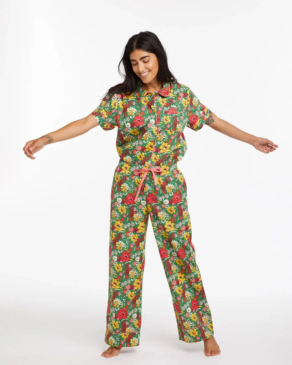 Short Sleeve Leisure Shirt - Emerald Super Bloom