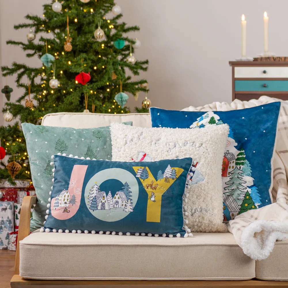 Snowy Village Tree Cushion Midnight