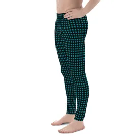 Teal Blue Buffalo Meggings, Best Buffalo Plaid Print Premium Men's Leggings Meggings Tights- Made in USA/EU