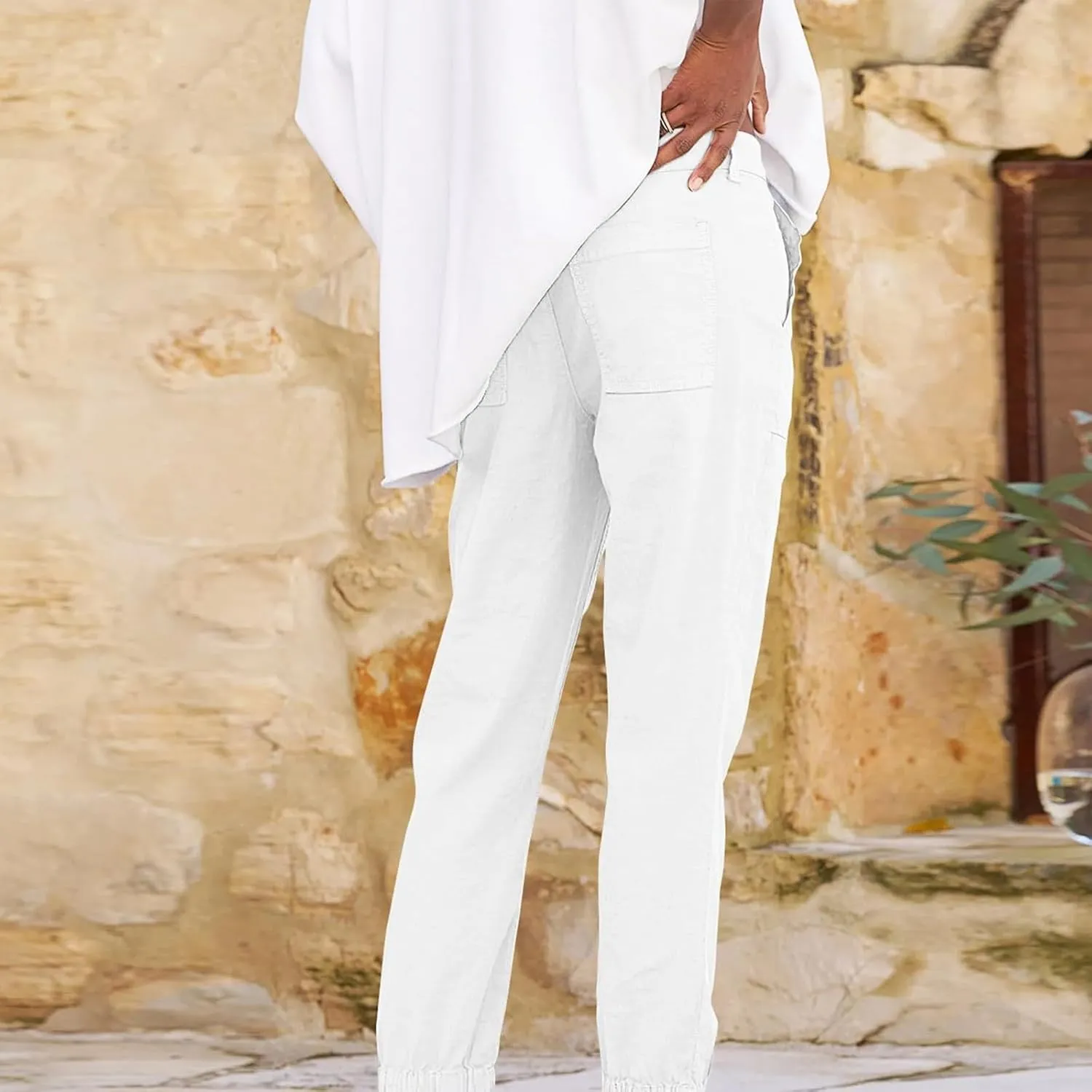 Trendy Jogger Pant for Women Elastic Waist Office Work Travel Party Trouser Daily Regular Slim Fit Cuffed Casual Pant