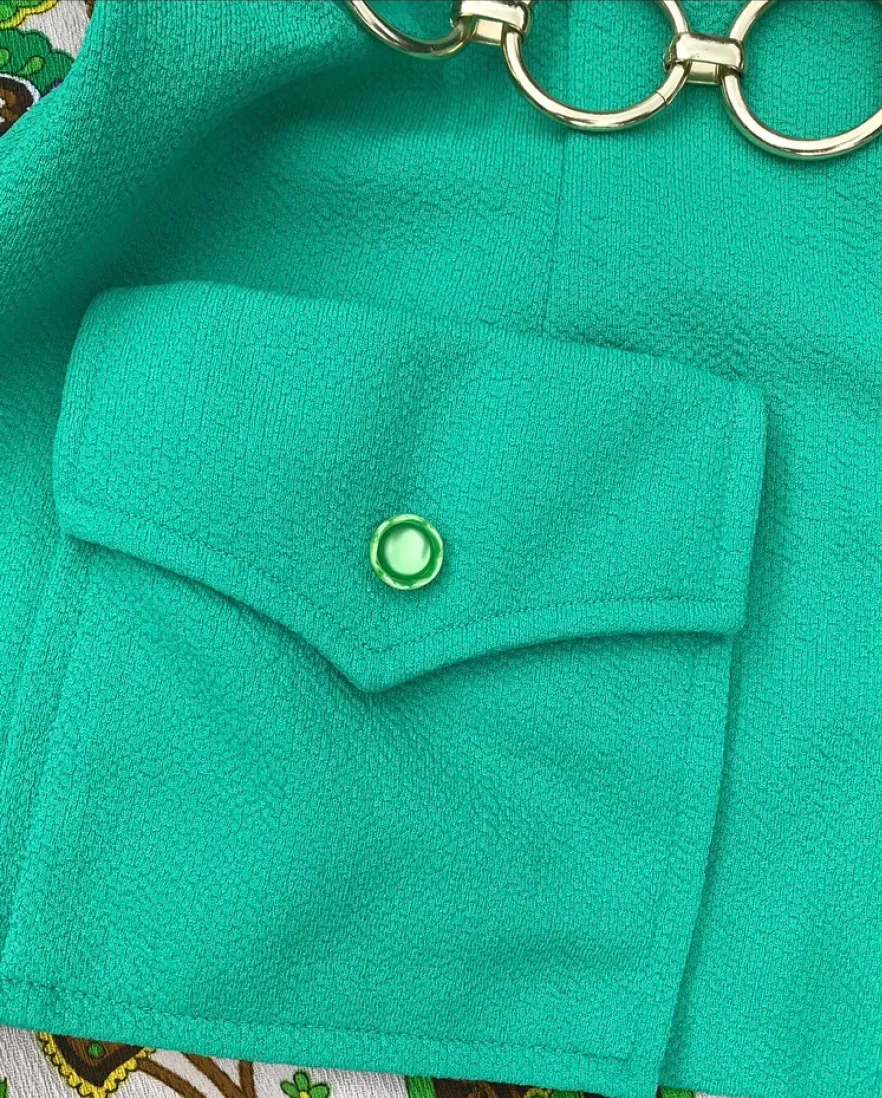 Vintage 1970s | Seafoam Green MOD Groovy Pantsuit 2 Piece Suit Set | Size M 8 10