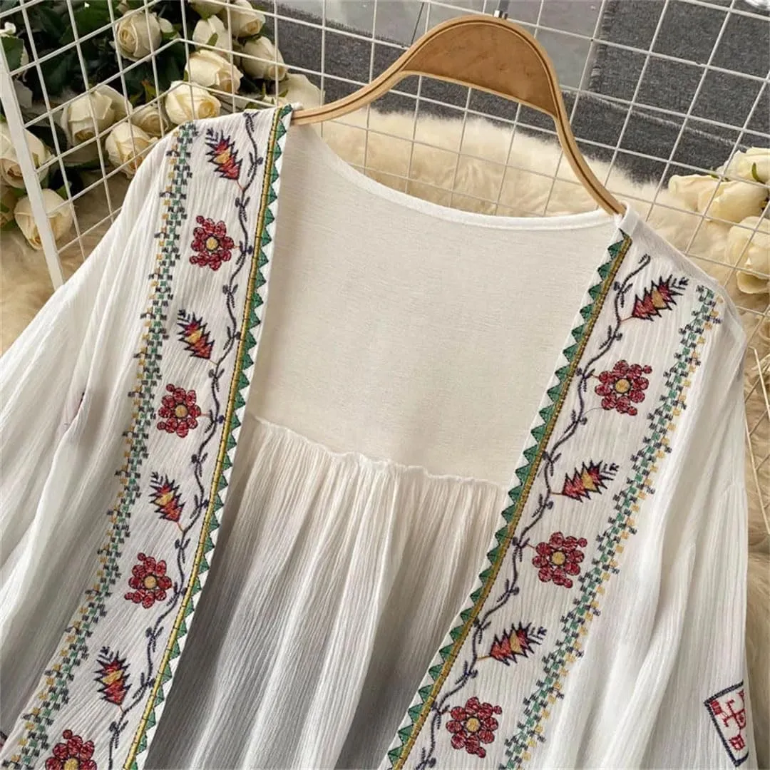 Women's Bohemian Holiday Style Embroidered Tassel Chiffon Cardigan Waist Slim Short Tops