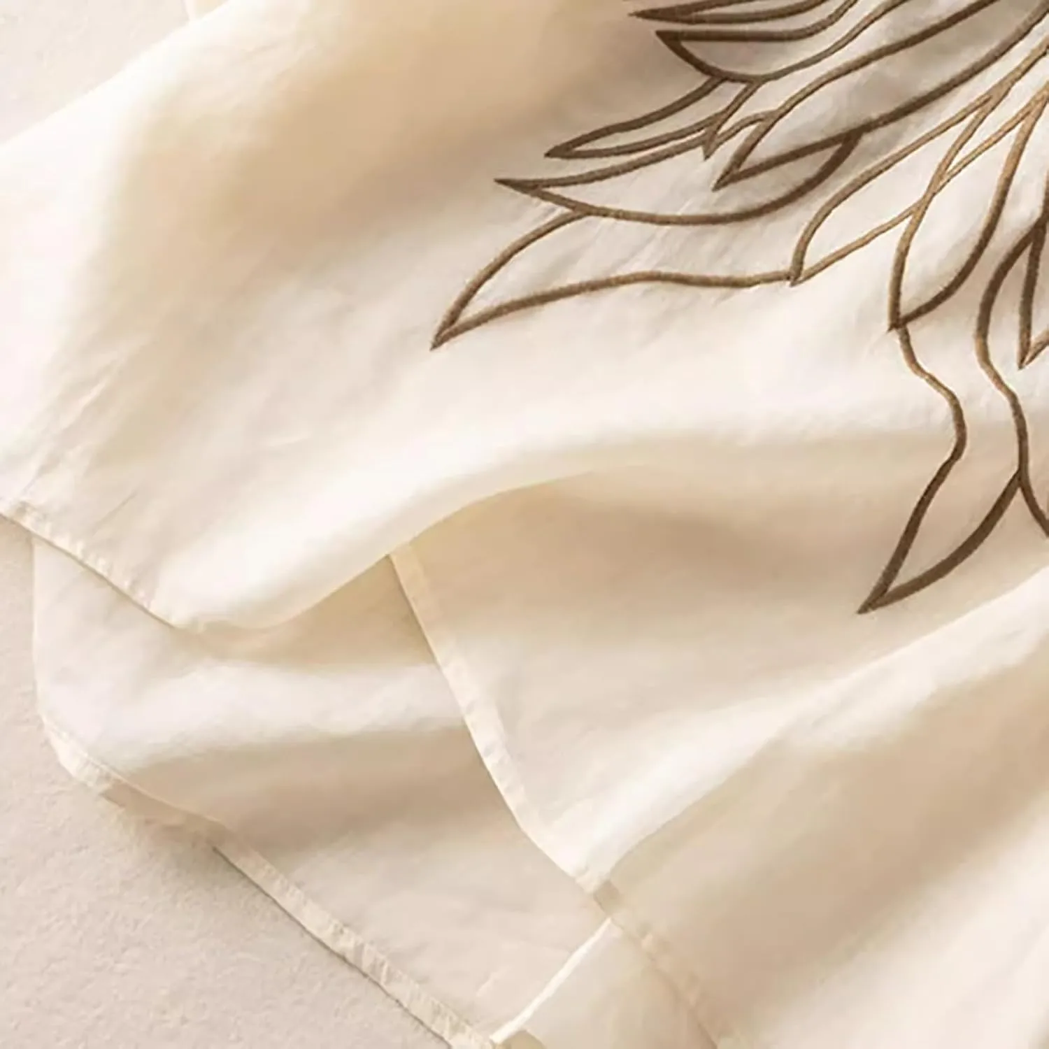 Women's Casual Solid Color Embroidered Cotton and Linen Tops Shirts T Shirts Long Sleeve Blouse Summer Short Sleeve