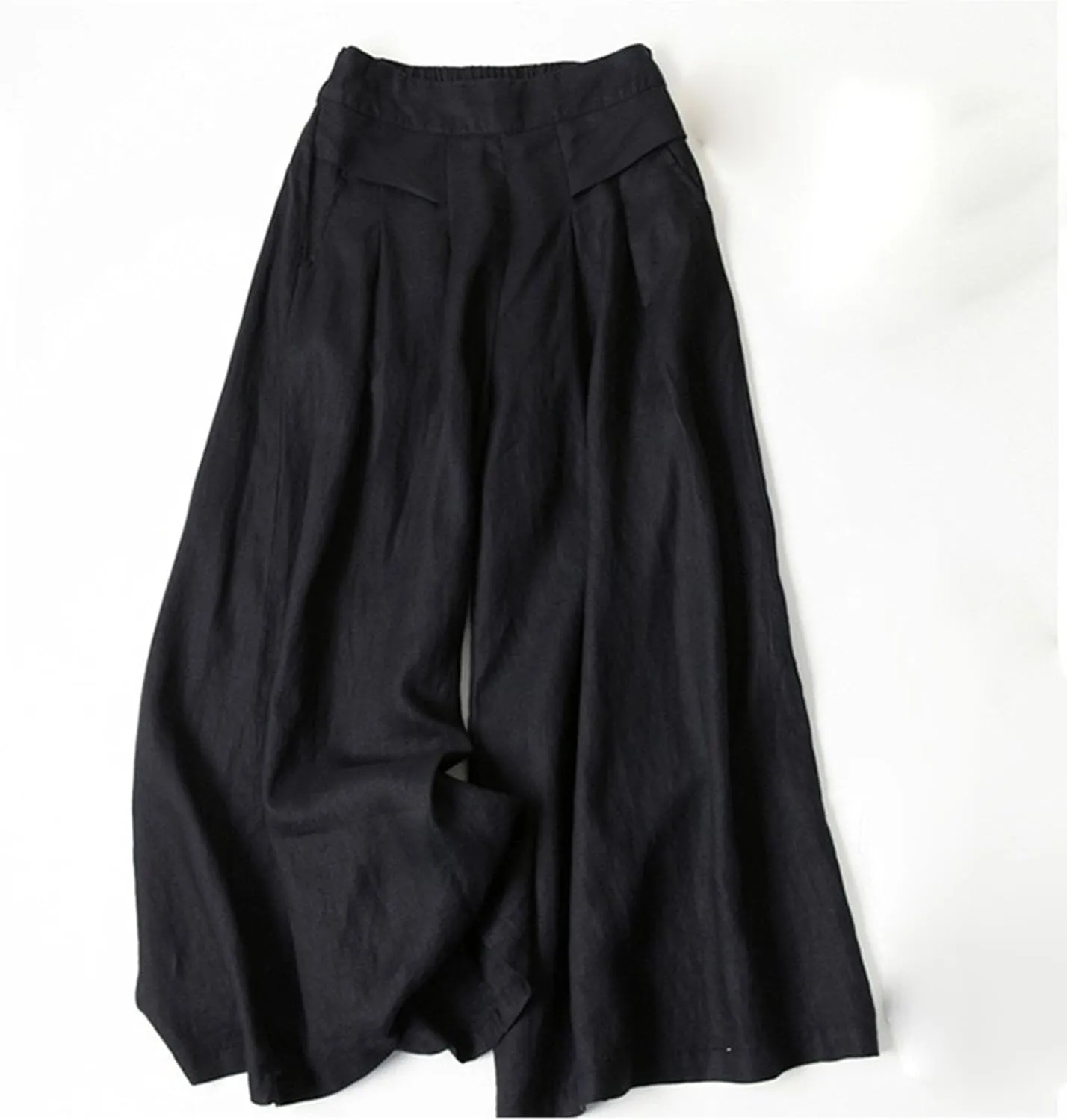 Women's Drawstring Elastic Waist Linen Blend Pants Loose Fit Palazzo Pants Beach Wide Leg Trouser with Pockets