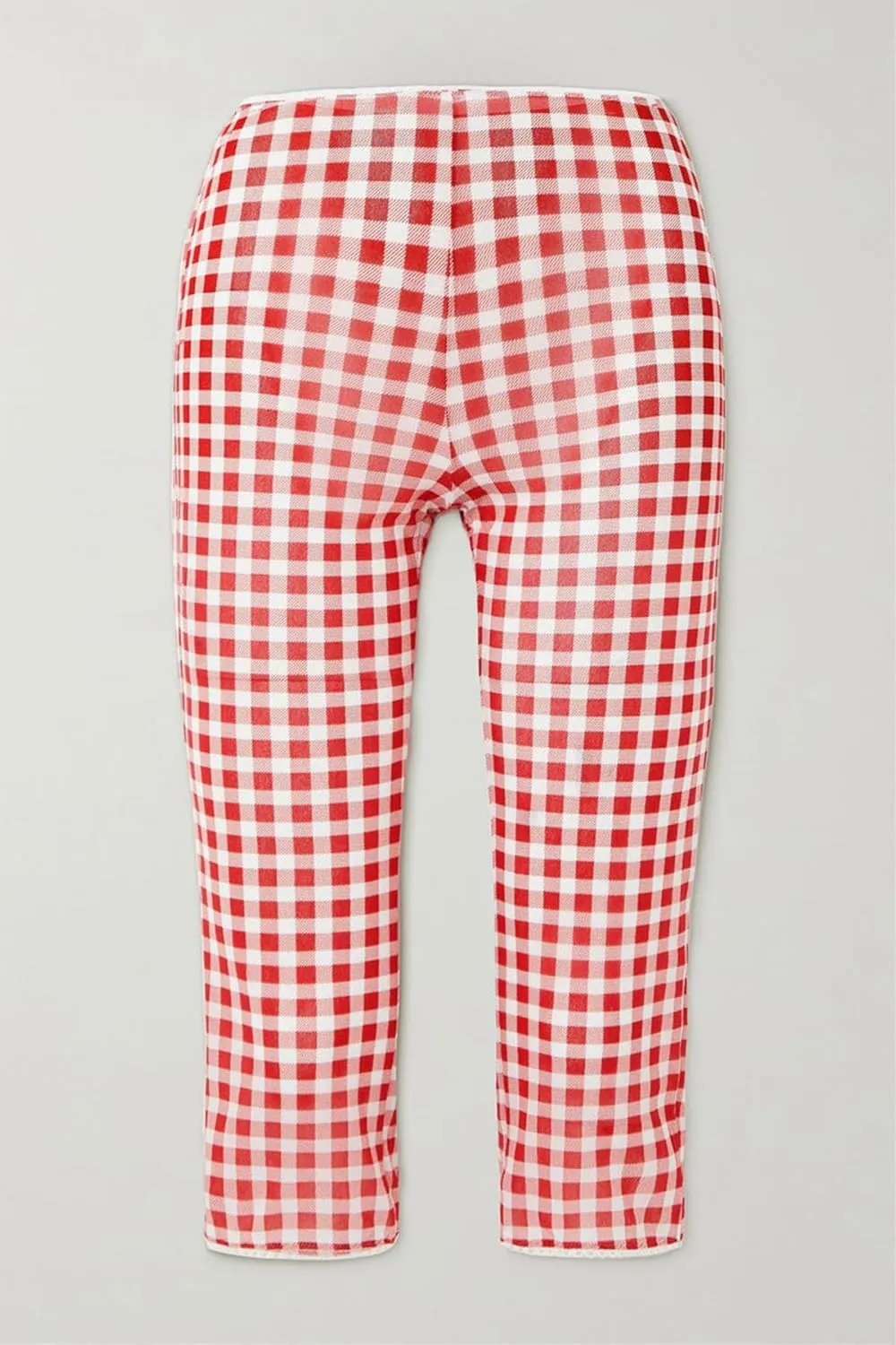 Womens Gingham Capri Pants High Waisted Skinny Fit Lace Cuffs Plaid Short Pants Summer Capris Leggings