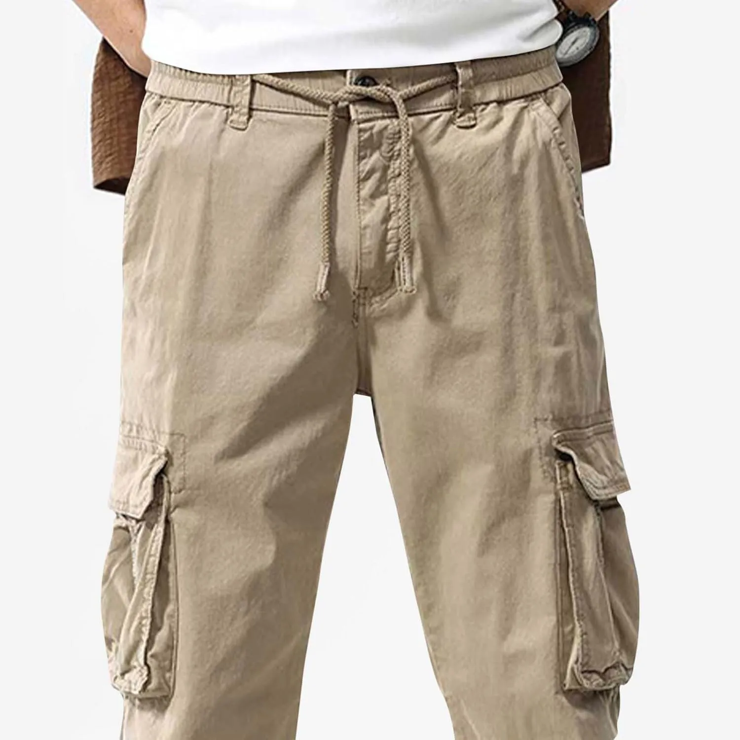 Xiaojmake Men's Outdoor Elastic Waist Cargo Pants Casual Loose Fit Workwear Straight Athletic Trousers Pull On Military Pant