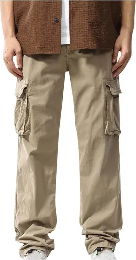 Xiaojmake Men's Outdoor Elastic Waist Cargo Pants Casual Loose Fit Workwear Straight Athletic Trousers Pull On Military Pant