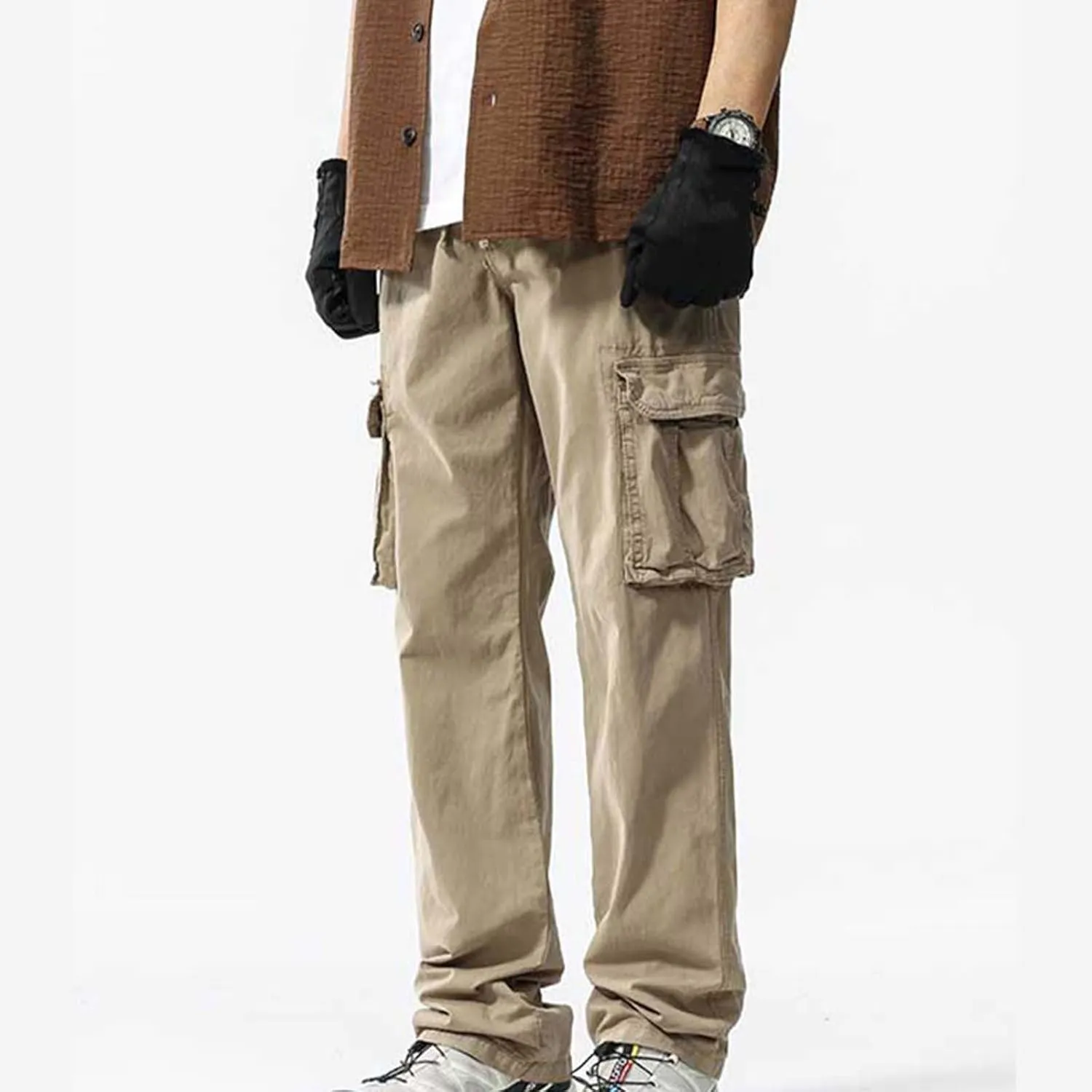 Xiaojmake Men's Outdoor Elastic Waist Cargo Pants Casual Loose Fit Workwear Straight Athletic Trousers Pull On Military Pant
