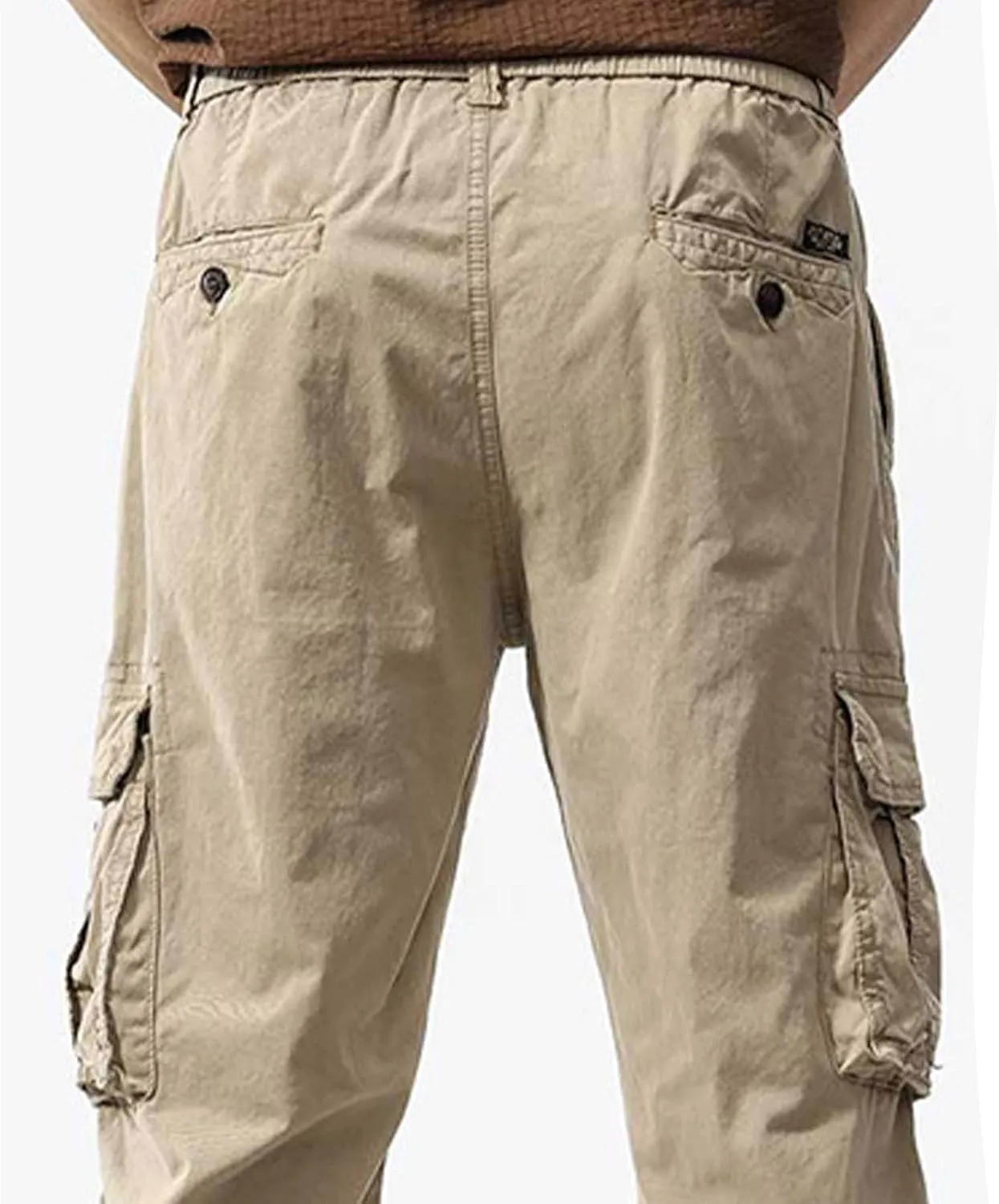 Xiaojmake Men's Outdoor Elastic Waist Cargo Pants Casual Loose Fit Workwear Straight Athletic Trousers Pull On Military Pant
