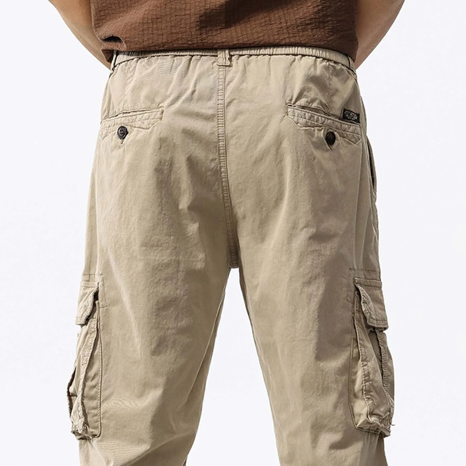 Xiaojmake Men's Outdoor Elastic Waist Cargo Pants Casual Loose Fit Workwear Straight Athletic Trousers Pull On Military Pant