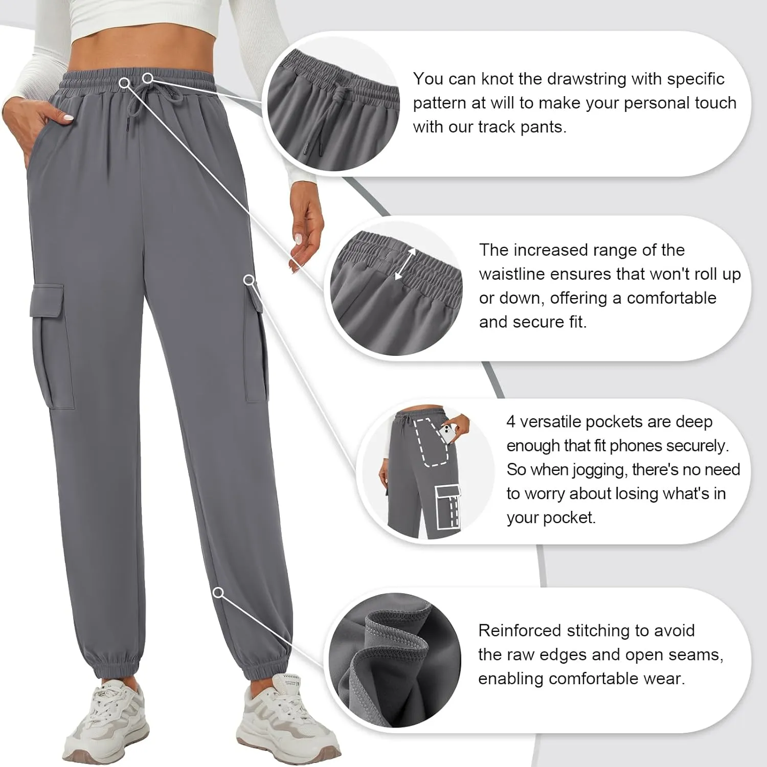 YOYOYOGA Womens Cargo Pants High Waisted Joggers Baggy Drawstring Sweatpants with Pockets Elastic Waist Athletic Pants