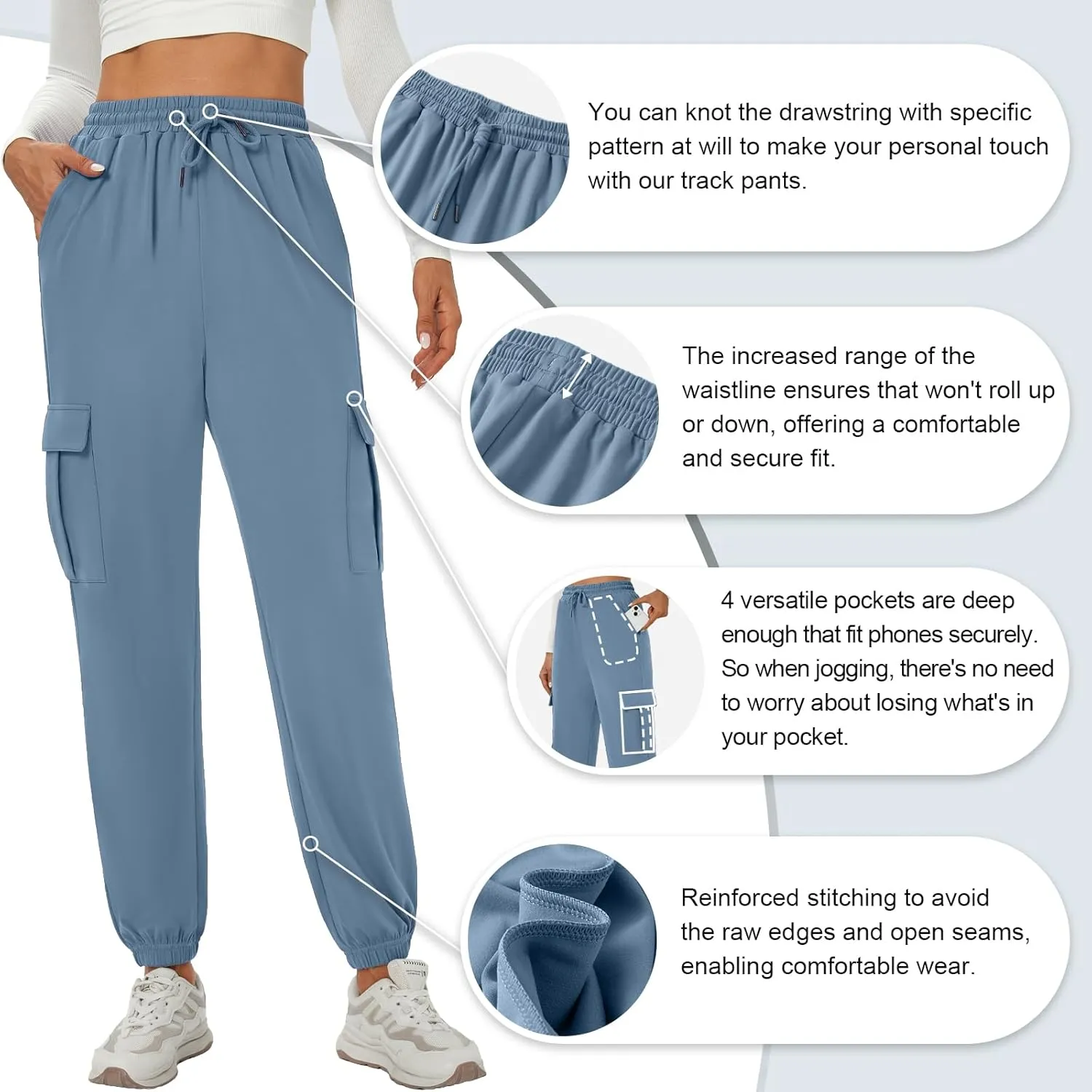 YOYOYOGA Womens Cargo Pants High Waisted Joggers Baggy Drawstring Sweatpants with Pockets Elastic Waist Athletic Pants